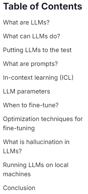 primer table of contents